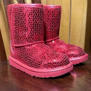 UGG Kids Shiny Red Heart Boots